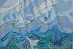 "Tre suler på havet", Tekstilkunst af Nete Riemann, 65X80